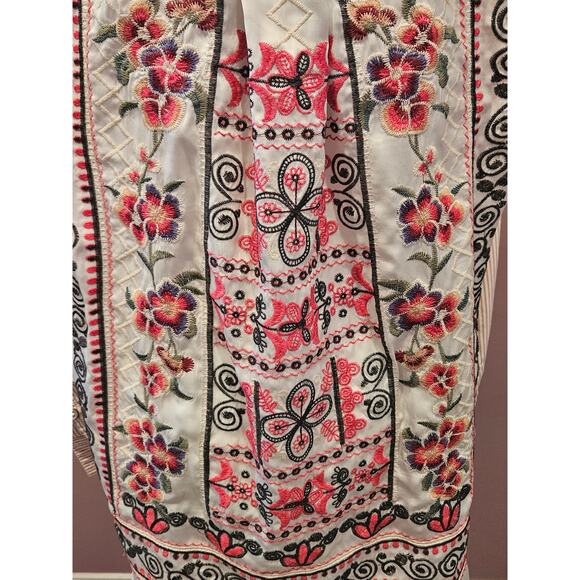 John mark button down Womens large pink stripe embroidered boho pearl buttons - Picture 9 of 9